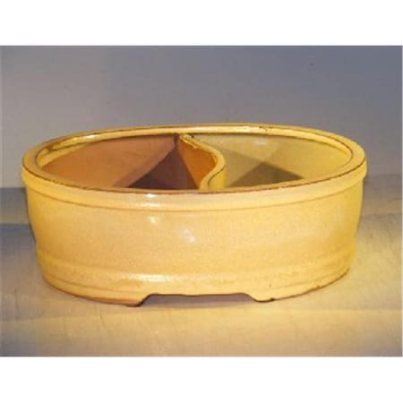 Paisaje 10 x 7.5 x 4 in. Ceramic Bonsai Pot - Land & Water Divider, Beige PA2529850